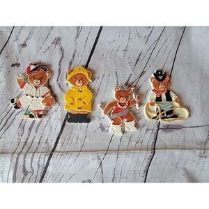 Vintage Plastic Decative Ornament Teddy Bears Cowboy Baseball Player Crafts